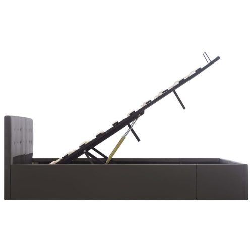  szürke műbőr ágykeret hidraulikus ágyneműtartóval 160 x 200 cm