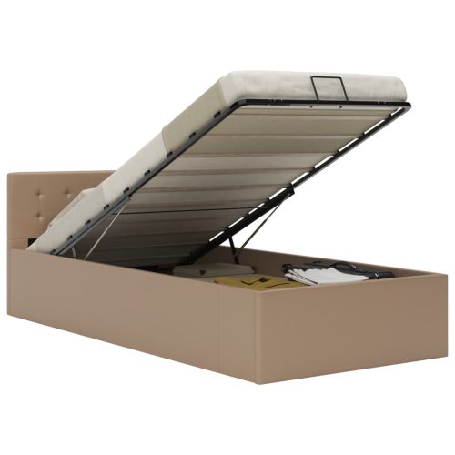  kávészínű műbőr hidraulikus ágykeret ágyneműtartóval 100x200 cm