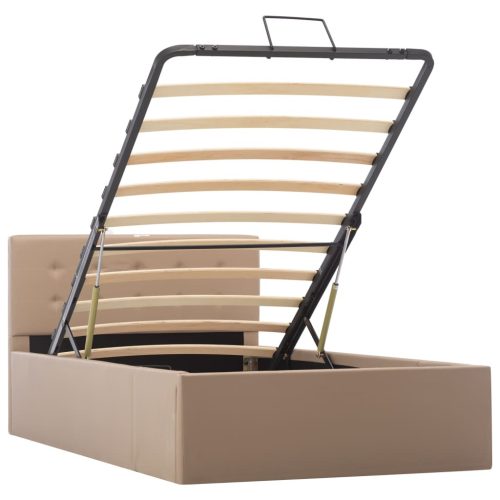  kávészínű műbőr hidraulikus ágykeret ágyneműtartóval 100x200 cm