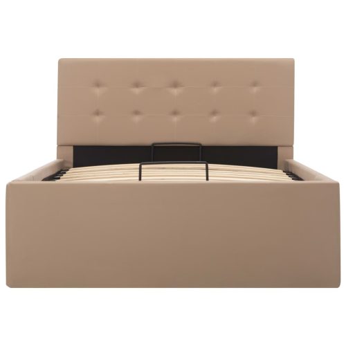  kávészínű műbőr hidraulikus ágykeret ágyneműtartóval 100x200 cm