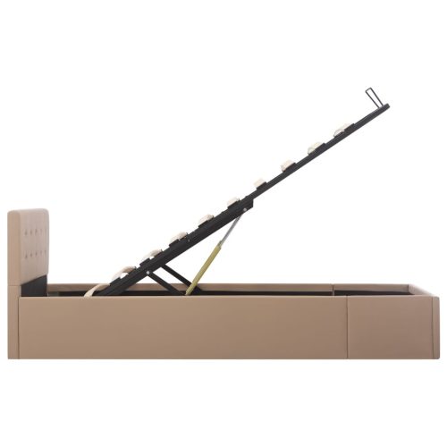  kávészínű műbőr hidraulikus ágykeret ágyneműtartóval 100x200 cm