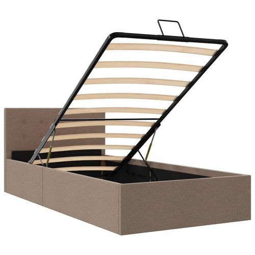  tópszínű szövet ágykeret hidraulikus tárolóval 100 x 200 cm 