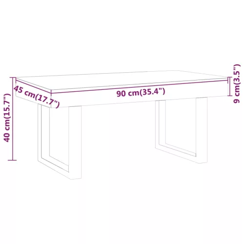  világosbarna és fekete MDF és vas dohányzóasztal 90x45x40 cm
