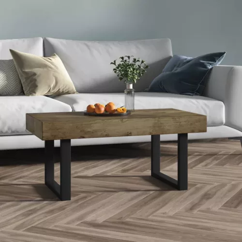  sötétbarna és fekete MDF és vas dohányzóasztal 90x45x40 cm