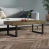  sötétbarna és fekete MDF és vas dohányzóasztal 120x60x40 cm