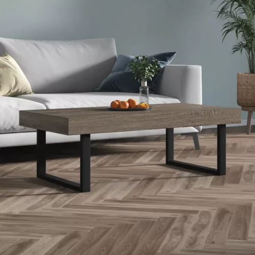  szürke és fekete MDF és vas dohányzóasztal 120x60x40 cm