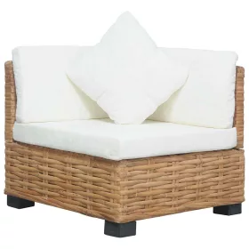  természetes rattan sarokkanapé párnával