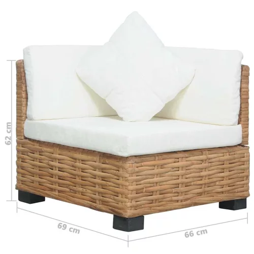  természetes rattan sarokkanapé párnával