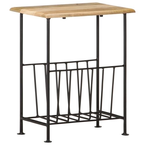  tömör mangófa és acél újságtartó 40 x 30 x 50 cm