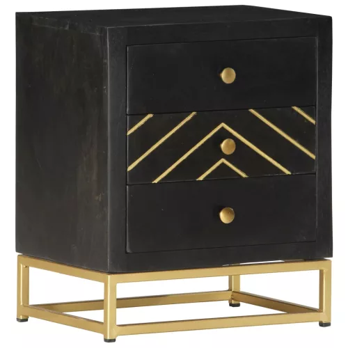  fekete-aranyszínű tömör mangófa éjjeliszekrény 40 x 30 x 50 cm