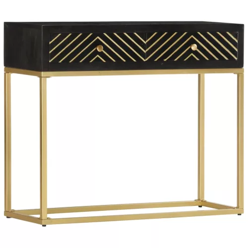  fekete és aranyszínű tömör mangófa tálalóasztal 90 x 30 x 75 cm