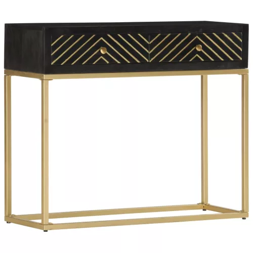  fekete és aranyszínű tömör mangófa tálalóasztal 90 x 30 x 75 cm