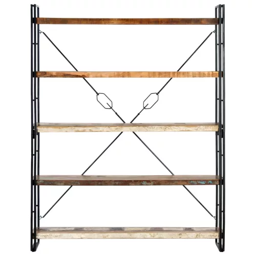  5 szintes tömör újrahasznosított fa könyvespolc 140x30x180 cm