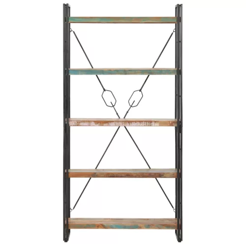  5 szintes tömör újrahasznosított fa könyvespolc 90x30x180 cm