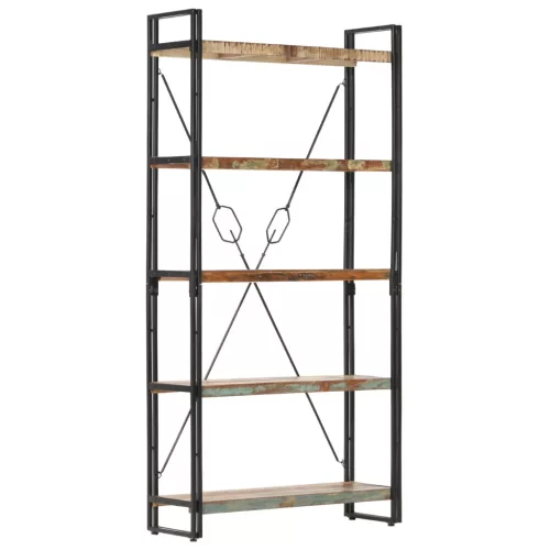  5 szintes tömör újrahasznosított fa könyvespolc 90x30x180 cm