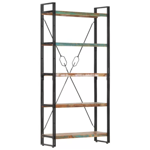  5 szintes tömör újrahasznosított fa könyvespolc 90x30x180 cm