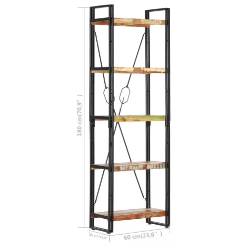  5 szintes tömör újrahasznosított fa könyvespolc 60x30x180 cm