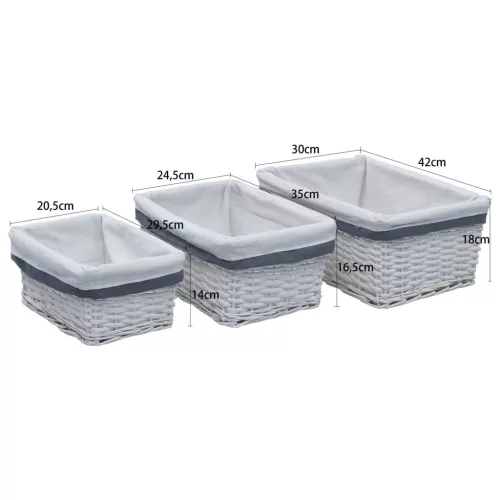  3 darab fehér fűzfa rakásolható kosár