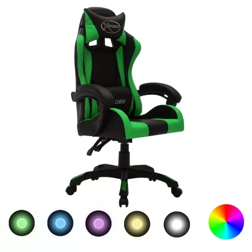  zöld és fekete műbőr versenyszék RGB LED-világítással