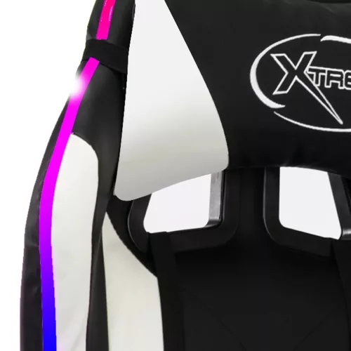 fehér és fekete műbőr versenyszék RGB LED-világítással