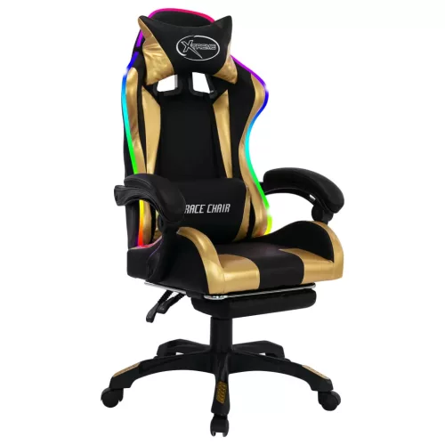  aranyszínű és fekete műbőr versenyszék RGB LED-világítással