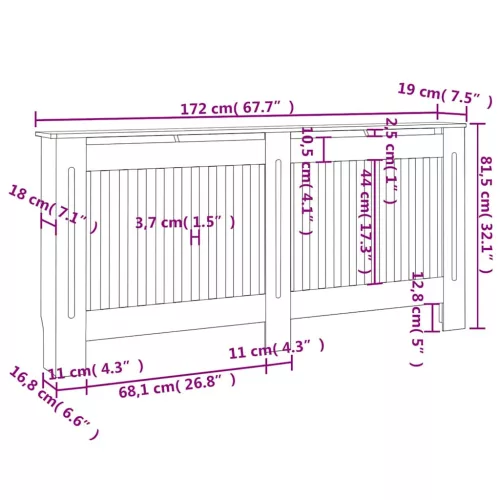  fekete MDF radiátorburkolat 172 x 19 x 81,5 cm