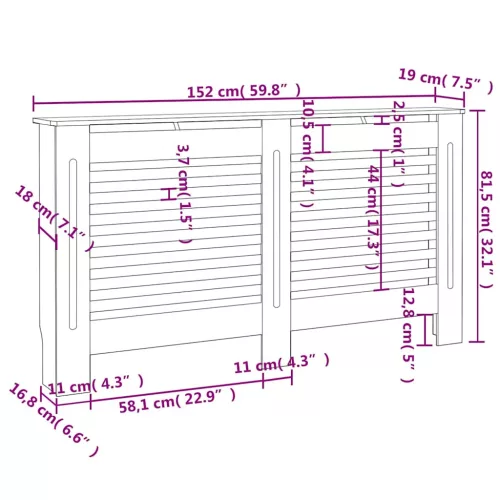  fekete MDF radiátorburkolat 152 x 19 x 81,5 cm