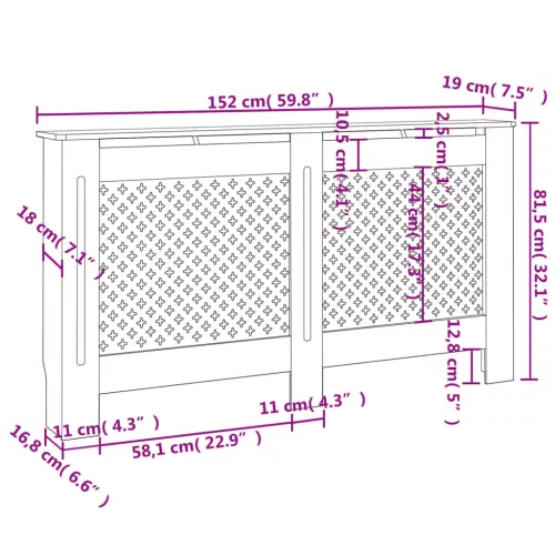  fekete MDF radiátorburkolat 152 x 19 x 81,5 cm