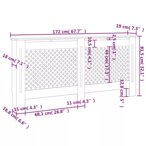  fekete MDF radiátorburkolat 172 x 19 x 81,5 cm