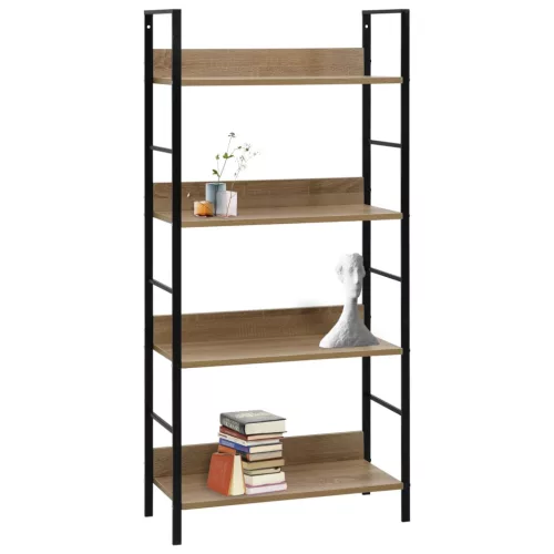  4 szintes tölgyszínű szerelt fa könyvespolc 60x27,6x124,5 cm