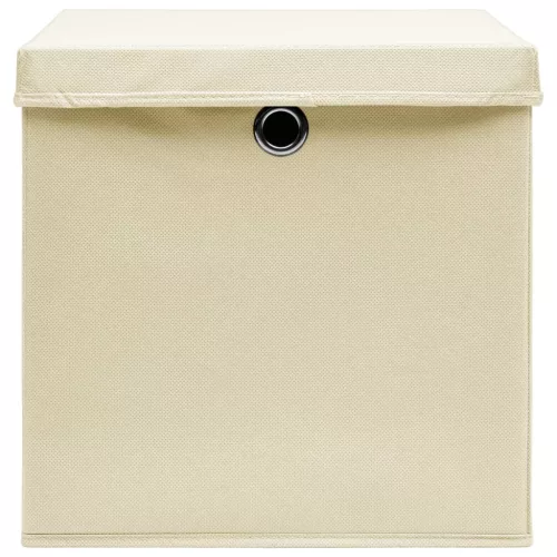   4 db krémszínű szövet tárolódoboz fedéllel 32 x 32 x 32 cm