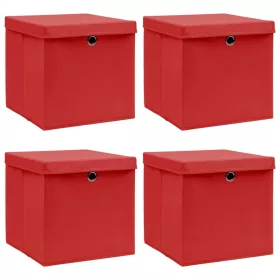  4 db piros szövet tárolódoboz fedéllel 32 x 32 x 32 cm