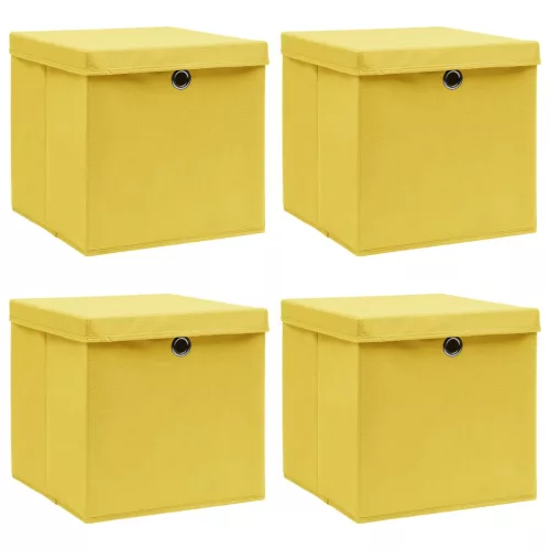  4 db sárga szövet tárolódoboz fedéllel 32 x 32 x 32 cm