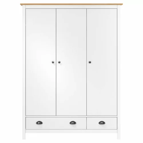  Hill fehér 3 ajtós tömör fenyőfa ruhásszekrény 127x50x170 cm