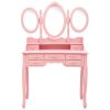  rózsaszín fésülködőasztal ülőkével és háromrészes tükörrel