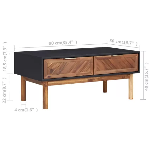  tömör akácfa és MDF dohányzóasztal 90 x 50 x 40 cm
