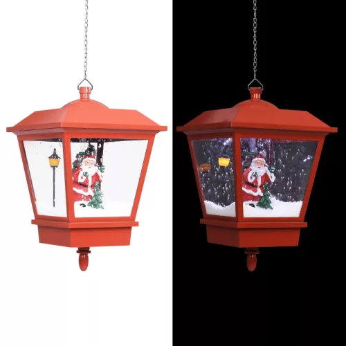  piros karácsonyi függőlámpa LED-ekkel és Mikulással 27x27x45 cm