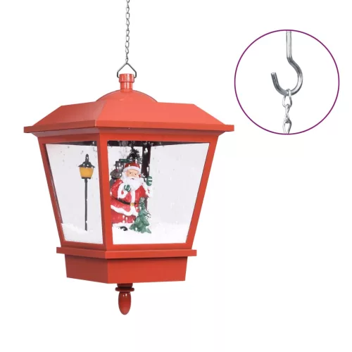  piros karácsonyi függőlámpa LED-ekkel és Mikulással 27x27x45 cm