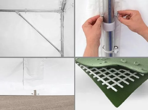 TP Professional 5x30m 2,6m oldalmagas raktársátor PVC 800 ponyvával, fehér