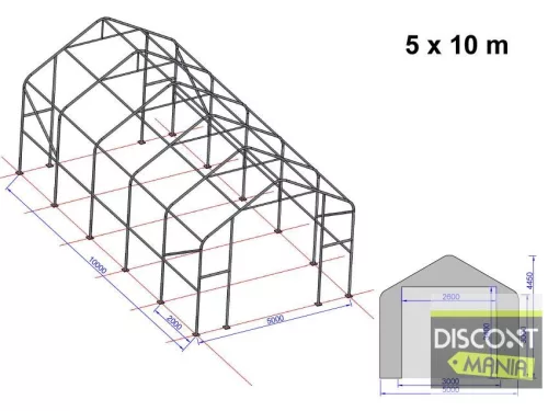 TP Everest 5x10m 3m oldalmagas raktársátor nehezen éghető PRIMEtex 2300 ponyvával, zöld