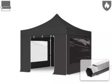  Professional összecsukható sátor PROFESSIONAL 620g/m2 tűzálló ponyvával, alumínium szerkezettel, 4 oldalfallal, panoráma ablakkal - 3x3m fekete