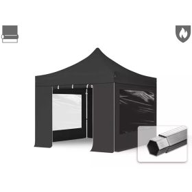   TP 3x3m összecsukható 850N alumínium pavilon, 4 db oldalfallal, tűzálló - fekete