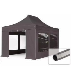   TP 3x4,5m összecsukható 750N acél vázas pavilon, 4 db oldalfallal - sötétszürke