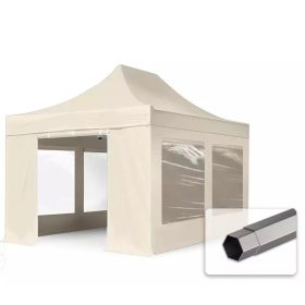   TP 3x4,5m összecsukható 750N acél vázas pavilon, 4 db oldalfallal - krém