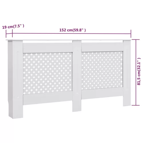  2 db fehér MDF radiátorburkolat 152 x 19 x 81,5 cm