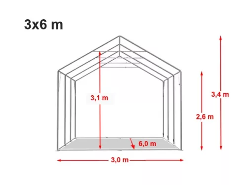 TP Professional 3x16m 2,6m oldalmagas raktársátor PVC 800 ponyvával, zöld