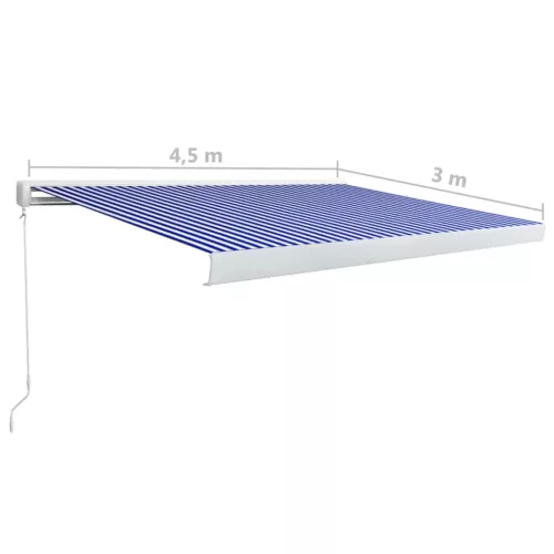  kék és fehér manuális, kazettás napellenző 450 x 300 cm