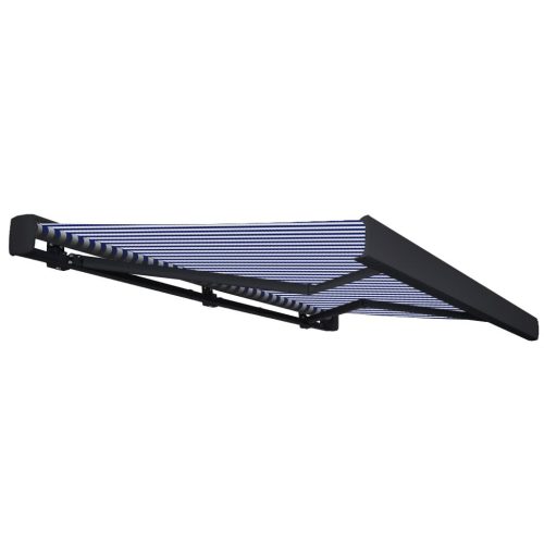  kék és fehér motorizált kazettás napellenző 450 x 300 cm