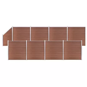    8 négyszögletes és 1 ferde barna WPC kerítéselem 1484 x 186 cm