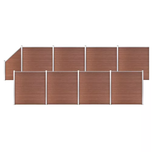  8 négyszögletes és 1 ferde barna WPC kerítéselem 1484 x 186 cm